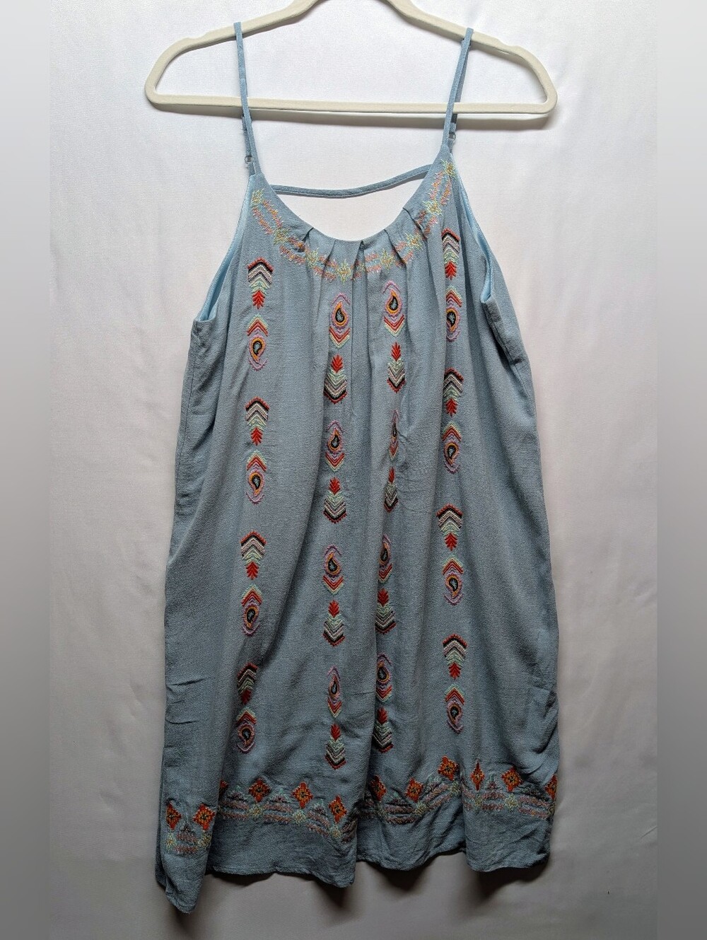 THML anthropologie Light Blue Embroidered Spaghetti Strap Dress